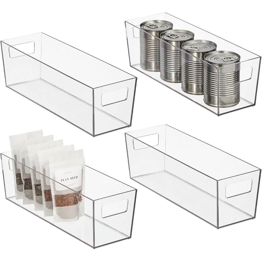 imageNate Home by Nate Berkus Slim Plastic Bin with Handles  Perfect Organizer for Kitchen Storage or Fridge and Pantry Organization from mDesign  Set of 4 Clear