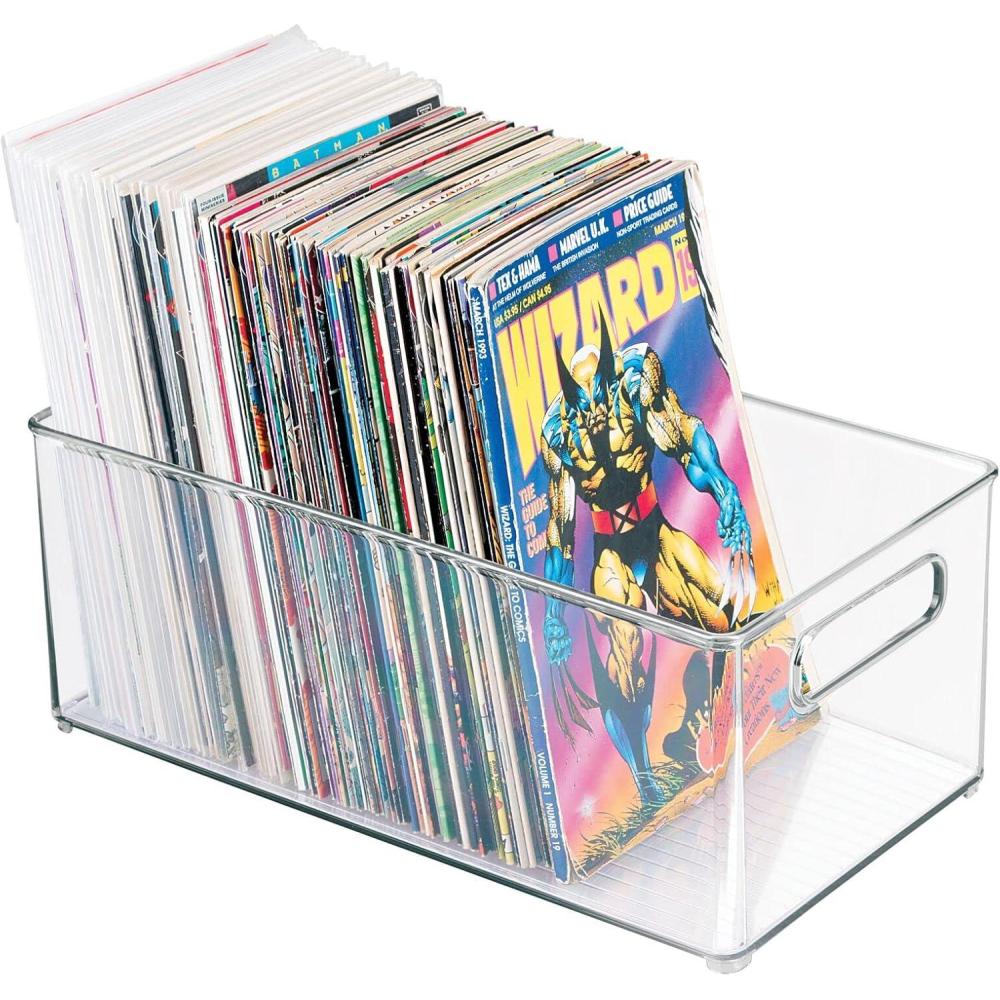 imagemDesign Deep Plastic Storage Organizer Container Bin Game and Comic Organization for Cabinet Cupboard Playroom Shelves or Closet  Holds Video Games Tablets DVDs Ligne Collection Clear