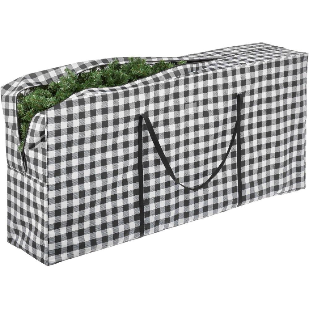 imagemDesign Extra Large Christmas Tree Storage Bag with Handles  Zippered Storage Tote  Durable Storage Container for Christmas Tree Wreaths Garland and Holiday Decor  Buffalo Plaid BlackWhite