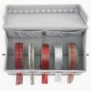 imagemDesign GiftWrapping Ribbon Storage Box with Handles  Holiday Bow Organizer Container with Lid  Christmas Giftwrap Ribbon Holder  Gift Storage Tote Bin and Bow Station with Polka Dots  Gray