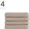 imagemDesign Nate Home by Nate Berkus 100 Cotton Textured Rice Weave Washcloths Set of 4  Soft and Absorbent Solid Bathroom Towels from 4 Pack  Fossil Beige