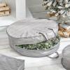 imagemDesign Round 30quot Wreath Storage Container with Handles  Fabric Christmas Wreath Storage Bag and Protector  Garland Storage Bag Container  Holiday Decoration Organizer  2 Pack Striped TaupeTan