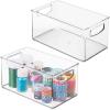 imagemDesign Plastic Craft Room Organizer  Basket Storage Holder Bin wHandles for Home Classroom Playroom Art Studio  Holds Scissors Pencils Markers Supplies  Ligne Collection  2 Pack  Clear