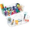 imagemDesign Plastic Divided Art and Craft Storage Organizer Caddy Tote Bin with Handle for Home Office and Living Room  Holds Pencils Crayons Sewing Supplies  Lumiere Collection 2 Pack Clear
