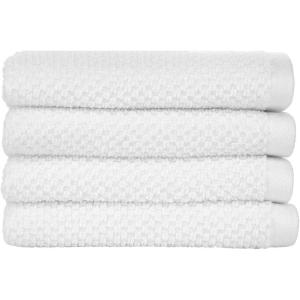 imageNate Home by Nate Berkus 100 Cotton Textured Rice Weave 4Piece Washcloth Set  Soft and Absorbent Solid Bathroom Towels from mDesign  Set of 4 Snow White