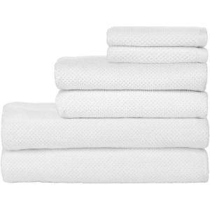 imageNate Home by Nate Berkus 100 Cotton Textured Rice Weave 6Piece Towel Set  2 Bath Towels Hand Towels and Washcloths Soft and Absorbent for Bathroom from mDesign  Set of 6 Snow White