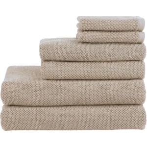 imageNate Home by Nate Berkus 100 Cotton Textured Rice Weave 6Piece Towel Set  2 Bath Towels Hand Towels and Washcloths Soft and Absorbent for Bathroom from mDesign  Set of 6 Fossil Beige