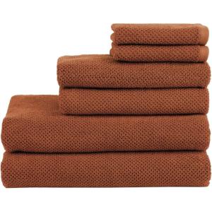 imageNate Home by Nate Berkus 100 Cotton Textured Rice Weave 6Piece Towel Set  2 Bath Towels Hand Towels and Washcloths Soft and Absorbent for Bathroom from mDesign  Set of 6 Sienna Brown