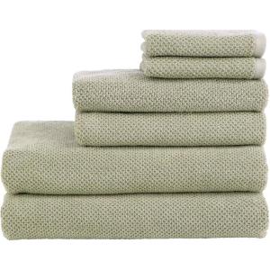imageNate Home by Nate Berkus 100 Cotton Textured Rice Weave 6Piece Towel Set  2 Bath Towels Hand Towels and Washcloths Soft and Absorbent for Bathroom from mDesign  Set of 6 Lichen Sage Green