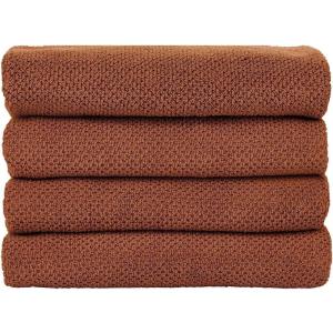 imageNate Home by Nate Berkus 100 Cotton Textured Rice Weave Hand Towel Set of 4  Soft and Absorbent Solid Bathroom Towels from mDesign  Set of 4 Sienna Brown