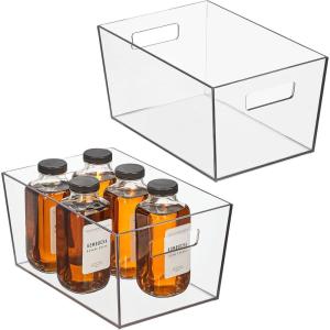 imageNate Home by Nate Berkus Plastic Bin with Handles  for Pantry Organization Perfect Organizer for Kitchen Storage or Fridge from mDesign  Set of 2 Clear