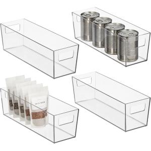 imageNate Home by Nate Berkus Slim Plastic Bin with Handles  Perfect Organizer for Kitchen Storage or Fridge and Pantry Organization from mDesign  Set of 4 Clear