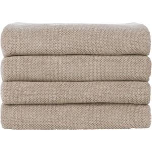 imageNate Home mDesign by Nate Berkus 100 Cotton Textured Rice Weave Bath Towel Set  Soft and Absorbent Bathroom Towels from mDesign  Set of 4 Fossil Beige