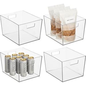 imageNate Home mDesign by Nate Berkus Wide Plastic Bin with Handles  Perfect Organizer for Kitchen Storage or Fridge and Pantry Organization from mDesign  Set of 4 Clear