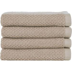 imagemDesign Nate Home by Nate Berkus 100 Cotton Textured Rice Weave Washcloths Set of 4  Soft and Absorbent Solid Bathroom Towels from 4 Pack  Fossil Beige