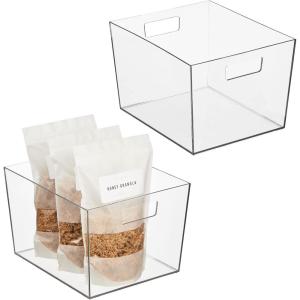 imagemDesign Nate Home by Nate Berkus Wide Plastic Bin with Handles  Perfect Organizer for Kitchen Storage or Fridge and Pantry Organization from mDesign  Set of 2 Clear