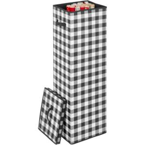imagemDesign Tall GiftWrap Storage Box with Handles  Upright Wrap Storage Organizer  Buffalo Plaid BlackWhite  118 x 138 x 41