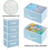 imagemDesign Tall Dresser Storage Tower Stand with 4 Removable Fabric Drawers  Steel Frame Wood Top Organizer for Bedroom Entryway Closet  Jane Collection  Carolina BlueWhite