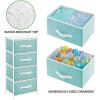imagemDesign Tall Dresser Storage Tower Stand with 4 Removable Fabric Drawers  Steel Frame Wood Top Organizer for Bedroom Entryway Closet  Jane Collection  Turquoise BlueWhite