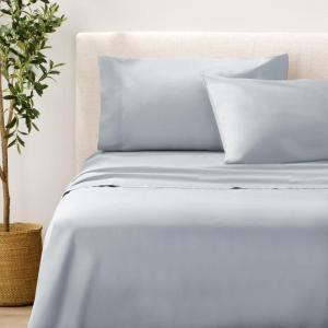 imageNate Home by Nate Berkus 200TC 100 Cotton Percale 4Piece Sheet Set  Crisp Cool Breathable Bedding from mDesign  Queen Size  1 Flat Sheet1 Fitted Sheet2 Pillowcases Heron Light Blue