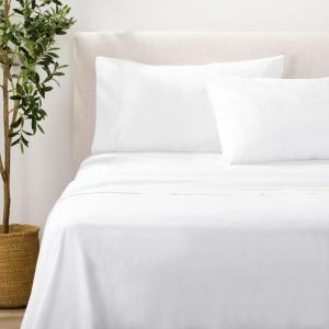 imageNate Home by Nate Berkus 200TC 100 Cotton Percale 4Piece Sheet Set  Crisp Cool and Breathable Bedding from mDesign  Queen Size  1 Flat Sheet1 Fitted Sheet2 Pillowcases Snow White
