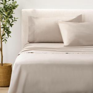 imageNate Home by Nate Berkus 200TC 100 Cotton Percale 4Piece Sheet Set  Crisp Cool and Breathable Bedding from mDesign  Queen Size  1 Flat Sheet1 Fitted Sheet2 Pillowcases Fossil Beige
