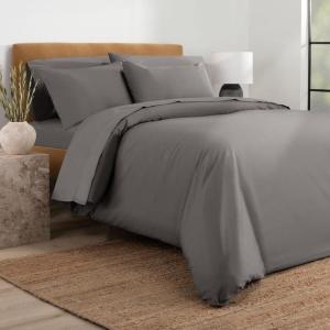imageNate Home by Nate Berkus 200TC 2Piece Cotton Percale Duvet Cover  Crisp Cool Breathable Bedding Set from mDesign  Twin Size  1 Duvet Cover1 Pillow Sham Charcoal Dark Gray