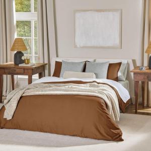 imageNate Home by Nate Berkus 200TC 2Piece Cotton Percale Duvet Cover  Crisp Cool Breathable Bedding Set from mDesign  Twin Size  1 Duvet Cover1 Pillow Sham Bronze Brown
