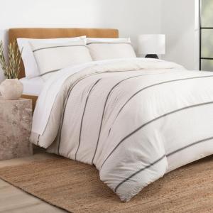 imageNate Home by Nate Berkus 250TC 2Piece Printed Shapes AllSeason Cotton Duvet Cover Set  Bedding Set from mDesign  Twin Size  1 Duvet Cover1 Pillow Sham PearlNight TaupeBlack