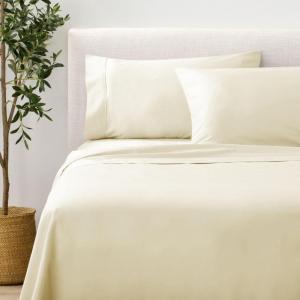 imageNate Home by Nate Berkus 300TC Cotton Bedding 4Piece Deep Pocket Sheet Set  Soft Smooth Sateen Weave from mDesign  Queen Size  Flat SheetFitted Sheet2 Pillowcases Antique White Beige