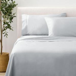 imageNate Home by Nate Berkus 300TC Cotton Bedding 4Piece Deep Pocket Sheet Set  Soft Smooth Sateen Weave from mDesign Queen Size 1 Flat Sheet1 Fitted Sheet2 Pillowcases Quartz Light Gray