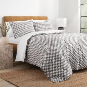 imageNate Home by Nate Berkus Drawn Squares Decorative Cotton Quilt Set  AllSeason Coverlet Bedspread Bedding from mDesign Twin Size 1 Quilt1 Pillow Sham CharcoalParchment Dark GrayWhite