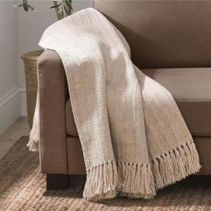 imageNate Home by Nate Berkus Lightweight Textured Weave Cotton Throw Blanket  with Fringe Detail Breathable AllSeason Decoration for Bedding from mDesign  50quot x 60quot Natural Taupe
