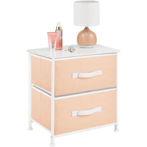 imagemDesign Small Storage Dresser EndSide Table Night Stand with 2 Removable Fabric Drawers  Organizer for Bedroom Living Room Closet  Hold Clothes Linens Accessories Jane Collection PeachWhite
