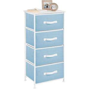 imagemDesign Tall Dresser Storage Tower Stand with 4 Removable Fabric Drawers  Steel Frame Wood Top Organizer for Bedroom Entryway Closet  Jane Collection  Carolina BlueWhite