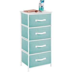 imagemDesign Tall Dresser Storage Tower Stand with 4 Removable Fabric Drawers  Steel Frame Wood Top Organizer for Bedroom Entryway Closet  Jane Collection  Turquoise BlueWhite