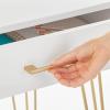 imagemDesign MetalWood Modern Computer Table With Drawer  Minimalist Desk With Storage Cubby and Hairpin Legs  Small Work Surface for Home Office Study  WhiteSoft Brass