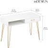 imagemDesign MetalWood Modern Computer Table With Drawer  Minimalist Desk With Storage Cubby and Hairpin Legs  Small Work Surface for Home Office Study  WhiteSoft Brass