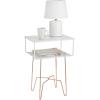 imagemDesign Steel Metal Modern Industrial SideEnd Table Nightstand with 2Tier Storage Shelf  Accent Furniture for Living Room Bedroom Office Dorm Room  Citi Collection  Matte WhiteRose Gold