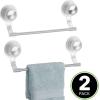 imagemDesign Strong Suction Wall Mount PlasticMetal Wash Cloth Hand Towel Bar for Bathroom Shower Stall Bathtub  2 Pack ClearStainless Steel