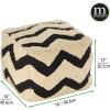 imagemDesign Tufted Bohemian Ottoman Pouf Seat  Modern Square Cube Poof Floor Chair for Living Room Bedroom Office Playroom and Nursery  Chevron  BlackWhite