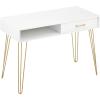 imagemDesign MetalWood Modern Computer Table With Drawer  Minimalist Desk With Storage Cubby and Hairpin Legs  Small Work Surface for Home Office Study  WhiteSoft Brass