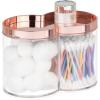 imagemDesign Plastic Canister Jar Organizer Set with Storage Lid  Home Decor Holder for BathroomRestroom Vanity Countertop Cabinet  Holds Cotton Balls Soap  Lumiere Collection  ClearRose GoldClearRose Gold