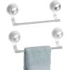 imagemDesign Strong Suction Wall Mount PlasticMetal Wash Cloth Hand Towel Bar for Bathroom Shower Stall Bathtub 2 Pack ClearStainless Steel
