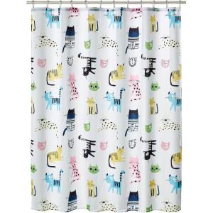 imagemDesign Fabric Shower Curtain 72quot x 72quot Machine Washable Quality Reinforced Buttonholes for Bathroom Guest Bath Stalls Tubs  Kitties Design  White