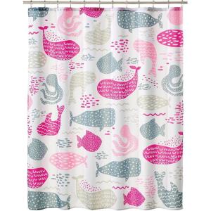 imagemDesign Fabric Shower Curtain 72quot x 72quot Machine Washable Quality Reinforced Buttonholes for Bathroom Guest Bath Stalls Tubs  Whales Design  Pink
