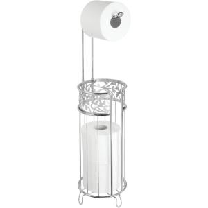 imagemDesign Freestanding Toilet Paper Holder  Modern Toilet Roll Dispenser with Vine Pattern  Bathroom Storage for Loo Roll with Space for 3 Spare Rolls  BronzeChrome