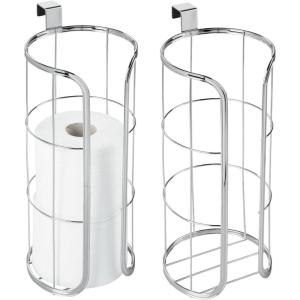 imagemDesign Modern Over The Tank Hanging Toilet Tissue Paper Roll Holder and Reserve for Bathroom Storage  Stores 3 Extra Rolls Holds JumboSized Rolls  Durable Metal Wire 2 Pack  Chrome
