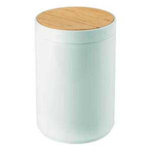 imagemDesign Plastic Round Trash Can Small Wastebasket  Garbage Bin Container with SwingClose Lid  Bathroom Garbage Basket  Holds Waste Recycling  13 Gallon  Basa Collection  BlackNaturalMint GreenNatural