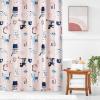 imagemDesign Fabric Shower Curtain 72quot x 72quot Machine Washable Quality Reinforced Buttonholes for Bathroom Guest Bath Stalls Tubs  Kitties Design  Pink